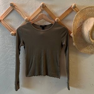 Green Forever 21 long sleeve with lettuce trim
